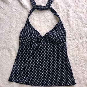Black White Polka dot Tankini Top Halter